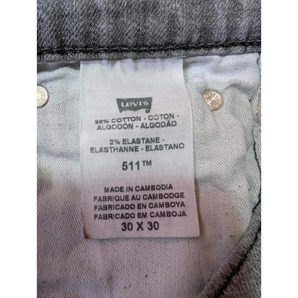 Levis 511 Jeans Mens 30x30 Gray Slim Straight Stretch Denim‎ Light Wash